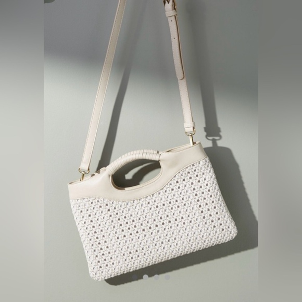 NWOT Anthropolgie Morgan Woven | Chic Texture Luxe Crossbody Tote White Taupe